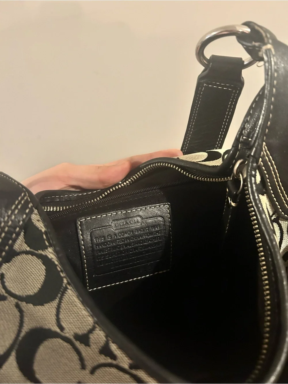 VINTAGE Coach Black and Cream Signature Hobo with Turn-Lock Front